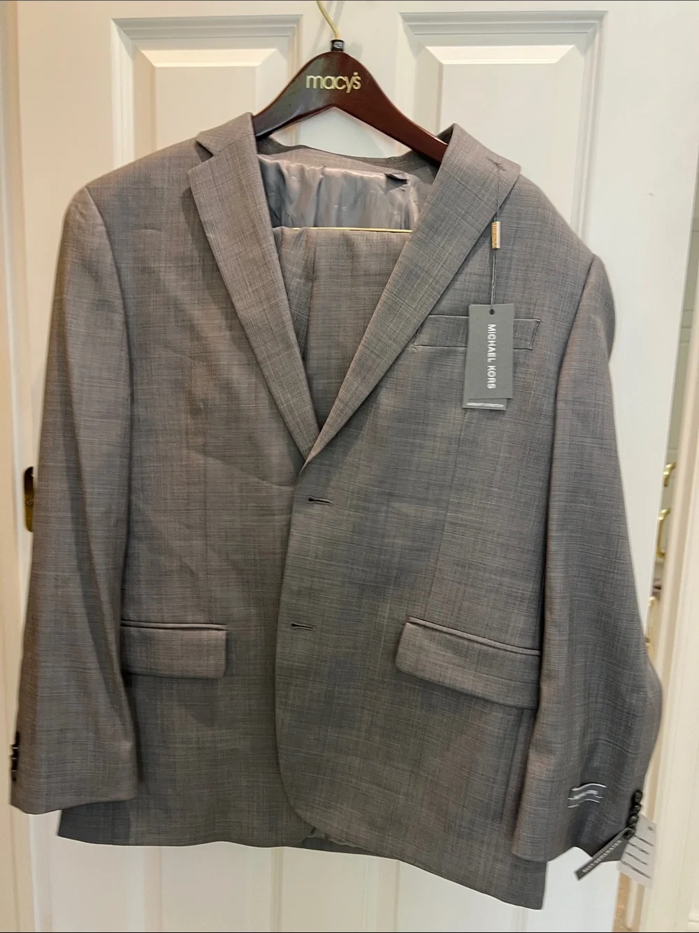 Michael Kors Men's Light Gray Plaid Two-Button Blazer and pants set